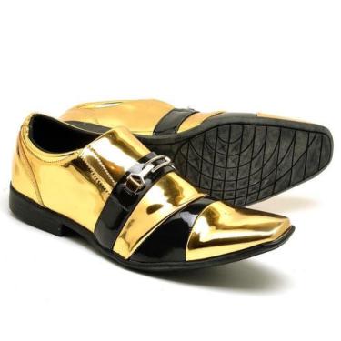 Imagem de Sapato Social Confortável Masculino Lisboa Dourado e Preto Vogado Shoe