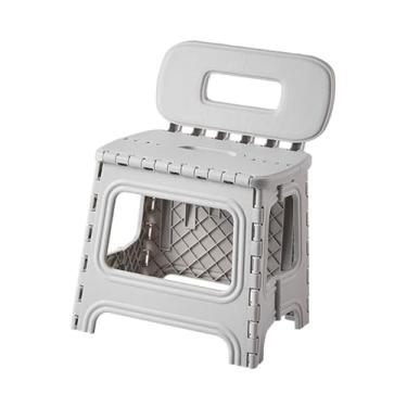 Imagem de IEUDNS Banco dobrável, cadeira dobrável, armazenamento portátil/abre, banco de degraus fácil com encosto para banheiro, jardinagem, gramado, caminhadas, Cinzento/Branco