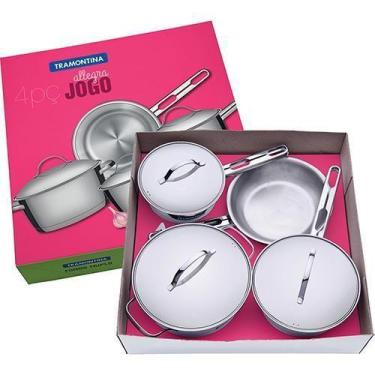 Imagem de Jogo de Panelas de Aço Inox Tramontina 4 Peças Allegra, Inox, 4 peças