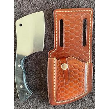 Imagem de Mini Cutelo Country Médio Artesanal com Lâmina Inox 420 de 8cm, Cabo em Madeira Nobre Muirapiranga- Bainha Couro Legítimo – Resistente e Ideal para Uso Rural, Churrasco, Cozinha em Geral (Preto)
