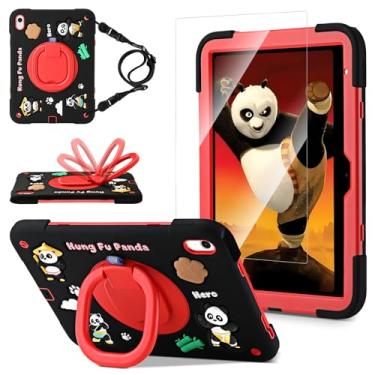 Imagem de Capa infantil para iPad (A16) 11ª geração, iPad 10ª geração com protetor de tela, capa protetora robusta com desenho animado panda guerreiro 3D com suporte giratório/alça/compartimento para caneta