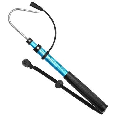 Imagem de SAN LIKE Gaff de pesca telescópico, vara de alumínio/fibra de vidro com alça de borracha antiderrapante, gancho de aço inoxidável com parafuso M8, arpão de peixe pode flutuar ao estender - bom para pesca em água doce e salgada