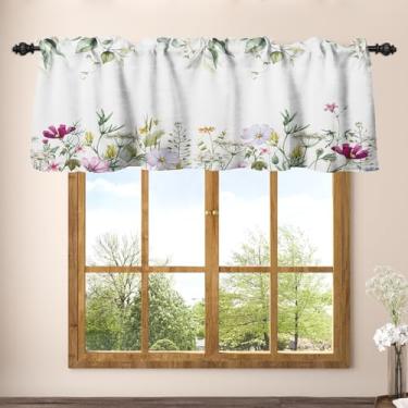 Imagem de Renaiss Cortinas de banheiro com flores silvestres de 106 x 45 cm, folhas verdes de eucalipto, saia de porta de franch, floral, botânica, sala de estar, quarto, janela, planta de tratamento, decoração