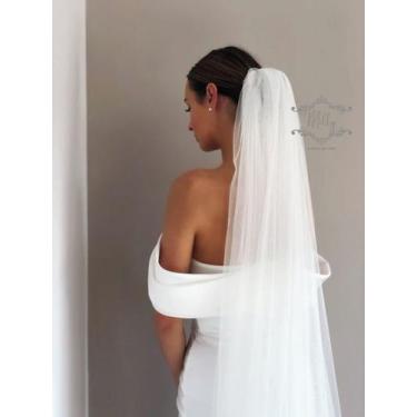 Imagem de Véu De Noiva 2 Camadas 2,5 Metros Branco Liso Com Pente V70 - Ateliê P