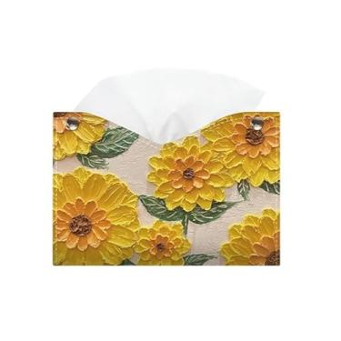 Imagem de Capa para caixa de lenços de papel Caixa de tecido para pintura a óleo, porta guardanapo pu para sala estar doméstica, para restaurante, escritório doméstico(Yellow)