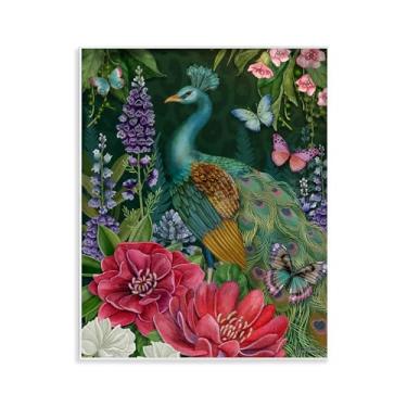 Imagem de Stupell Industries Design artístico de placa de parede de pavão com motivo de jardim por Nicole Tamarin, 14 x 11