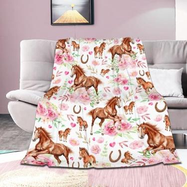 Imagem de Cozybedket Cobertor floral de cavalos presentes para meninos e meninas, cobertor ultra macio para cavalos, material leve de pelúcia quente para sofá, viagem, 101,6 cm x 127 cm para crianças