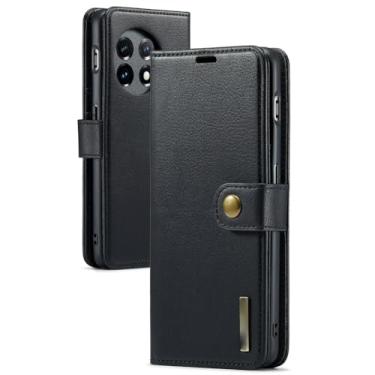 Imagem de FWYANZH Capa carteira para Oneplus 13, capa de couro destacável com flip magnético, proteção total, capa de telefone retrô, preta, 13