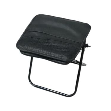 Imagem de oshhni Banco dobrável para acampamento, cadeira de pesca, resistente com bolsos de armazenamento, banco portátil dobrável para caminhadas, mochilão e viagens, Preto