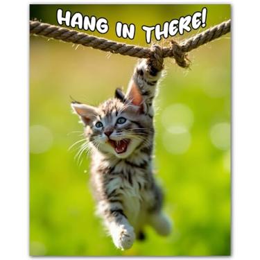 Imagem de ZUKIY Pôster de gato Hang in There - Impressão de arte motivacional de parede sem moldura 20 x 25 - Pôster engraçado de gatinho para escritório, quarto, dormitório, sala de aula - Decoração
