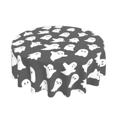 Imagem de BETGINY Toalha de mesa Happy Halloween 152 cm redonda branca fantasma decorativa lavável casa de fazenda toalha de mesa preta decorativa para piquenique, festa, férias, casa, ambientes internos e
