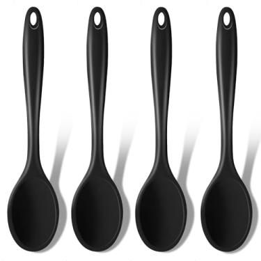 Imagem de GEEKHOM colheres de cozinha de silicone, 4 peças Conjunto de utensílios de cozinha de silicone resistente ao calor de 8 ", servindo colheres de agitação para cozinhar antiaderente, misturar,