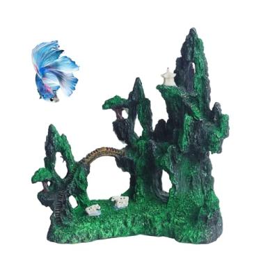 Imagem de AnRui Acessórios para aquários de peixes, decorações de pedra com vista para a montanha, resina, betta, rock, paisagismo aquático, ornamentos de caverna escondida