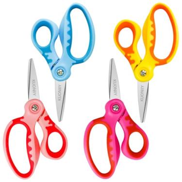 Imagem de Tesoura infantil canhota, tesoura infantil KUONIIY de 12,7 cm, segurança para escola ou artesanato, cores sortidas, pacote com 4