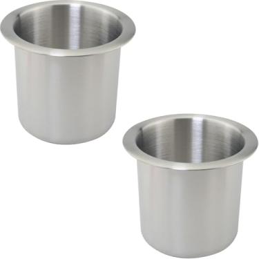Imagem de WHYHKJ 2 peças de reposição de suporte de copo reclinável para sofá, 105 x 87 mm, suporte de copo de aço inoxidável inserível para carro, prata instalado na mesa de jogo, rack de bebidas, banco de