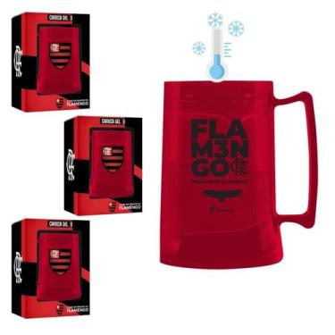 Imagem de Kit 3 Caneca Copo Gel 300Ml Vermelho Térmico Congelante - Brasfoot