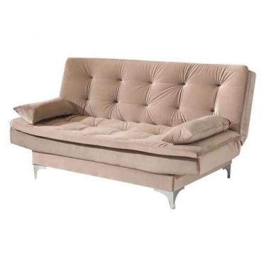 Imagem de Sofá Cama Agatha Casal 3 Lugares com Encosto Reclinável Cor Bege - Est