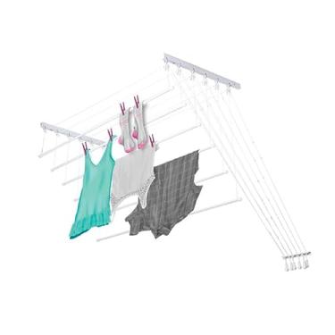 Imagem de Varal De Parede/Teto Branco Em Aço Reforçado De 6 Varetas Forte Secalux