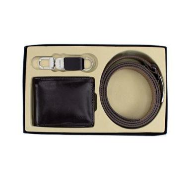 Imagem de Kit carteira cinto chaveiro masculino classe couro 173, Marrom