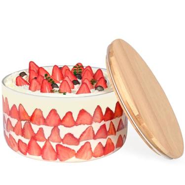 Imagem de YUBAMIN Tigela grande de vidro, tigela de salada de vidro transparente Morden Design Morden com tampa, tigela de 25 cm para servir bolos de sorvete, cupcake, salada, frutas, micro-ondas e lava-louças