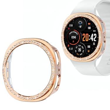 Imagem de Wugongyan Compatível com Samsung Galaxy Watch 8 44 mm Capa protetora Bling Single Row Crystal Diamonds Hard PC Capa protetora de borda para acessórios Galaxy Watch 8 (ouro rosa, 44 mm)
