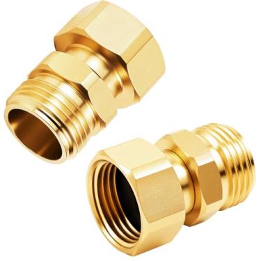 Imagem de Pacote com 2 conectores giratórios de mangueira de jardim, encaixe giratório de mangueira de jardim de 3/4 GHT, design sem vazamento de 360 graus, adaptador de mangueira macho para fêmea para uso