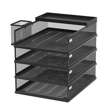 Imagem de FANXIYQ Bandejas empilháveis para cartas, bandeja de papel de metal de 4 camadas e organizador de mesa, bandejas de arquivo empilháveis para escritório e casa, bandeja de documentos multifuncional com