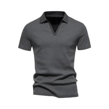 Imagem de Camisa Henley Masculina Slim Fit De Algodão Manga Curta Casual Solta P