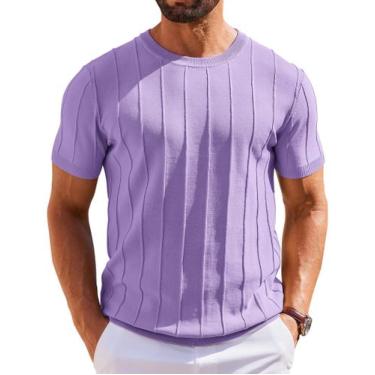 Imagem de Camisa de malha COOFANDY casual de manga curta, gola redonda, lilás, m