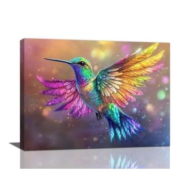 Imagem de Arte de parede em tela Imagens coloridas de beija-flor 40x30cm - Fuzaw