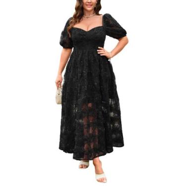 Imagem de Vestido de festa EYWOL Plus Size para mulheres com bordado floral pret
