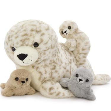 Imagem de Conjunto de bichos de pelúcia BENINY Seal de 20 polegadas com 3 bebês 