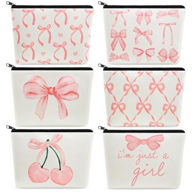 Imagem de Conjunto de bolsas de maquiagem Yeyeplum Pink Bow Canvas, 6 peças para