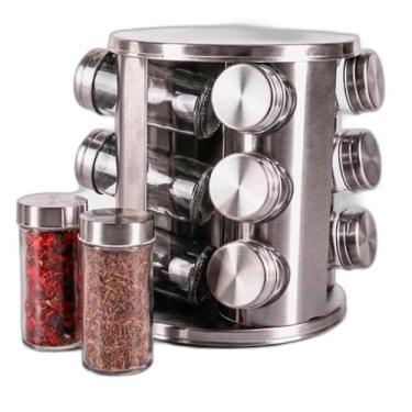 Imagem de Conjunto Porta Temperos Giratório Vidro Tampa Inox Ideal - Bellator