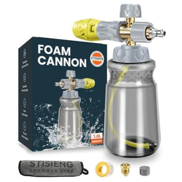 Imagem de STISIENG Canhão de espuma profissional para lavadora de pressão, pulverizador de espuma de boca larga de 1L com bocal ajustável, kit de canhão de sabão resistente inclui orifício de 1,2 mm e 1,25 mm