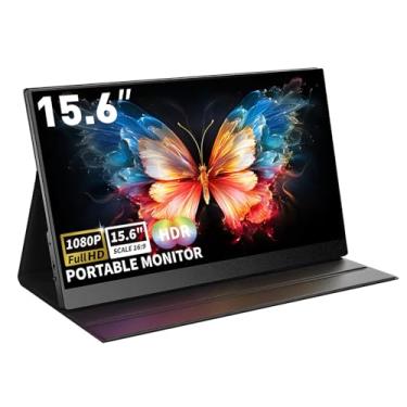 Imagem de Monitor portátil 15,6'' 1080P FHD USB-C HDMI com capa e dois alto-falantes, segundo monitor para laptop, Mac, PC, telefone, PS4/5, Xbox