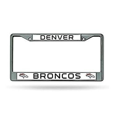 Imagem de Moldura para placa de licença cromada padrão NFL Rico Industries, Denver Broncos - Azul-marinho