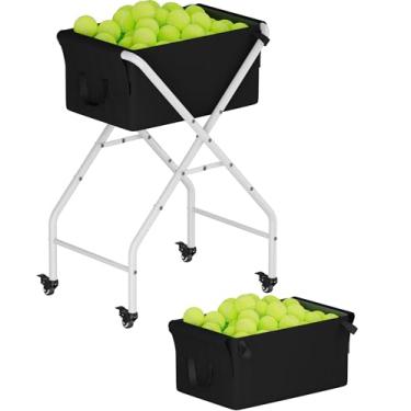 Imagem de Ardier O funil de bola de tênis leve comporta 175 bolas de tênis ou 140 bolas de pickleball, carrinho de colecionador portátil com rodas, suporte de cesta de beisebol dobrável para treinamento e
