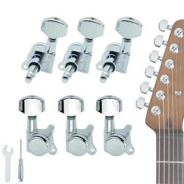 Imagem de Conjunto de afinadores de bloqueio de guitarra (mão direita) - Cabeças de máquina de bloqueio de proporção de engrenagem 1:18 com alça hexagonal - Substituição para guitarras ST, TL, LP, SG Elétrica