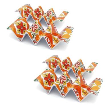 Imagem de TP Conjunto de 4 suportes de taco, bandejas de melamina com alça, comporta 3 tacos, pode ser lavado na lava-louças, ideal para tacos noturnos, festas, casa, festas e festas