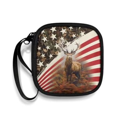 Imagem de Puganiruo Capa de fone de ouvido portátil sem fio, bolsa de armazenamento para fones de ouvido com bandeira e veado, suporte para fone de ouvido com alça e bolsa de viagem para mulheres e homens