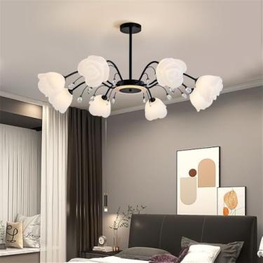 Imagem de Luminária Pendente Flor Pastoral Americana Lâmpada Pendente Moderna De Luxo Para Sala De Estar, Sala De Jantar, Quarto, Casa De Campo, Lustre De LED (Black 8 Lights 1PCS)