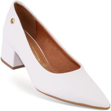 Imagem de Scarpin Vizzano Salto Médio Bloco Sapato Confortável, Branco, 37