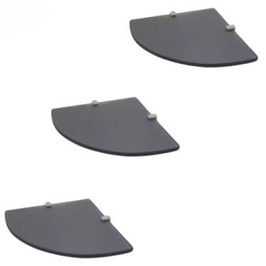 Imagem de Prateleira de Canto em Vidro Fumê, 20x29cm, 6mm Espessura, Kit com 3 Unidades, Suporte Cromado