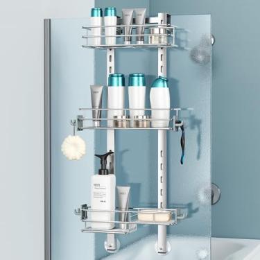 Imagem de Nieifi Organizador de chuveiro sobre a porta, aço inoxidável, à prova de ferrugem, organizador de chuveiro ajustável, alumínio anodizado, prata