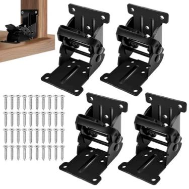 Imagem de Pacote com 4 suportes dobráveis, dobradiças de bloqueio com parafusos para pernas de mesa dobráveis, suporte de extensão de trava dobrável para pernas de móveis, pernas de cama, bancada de trabalho