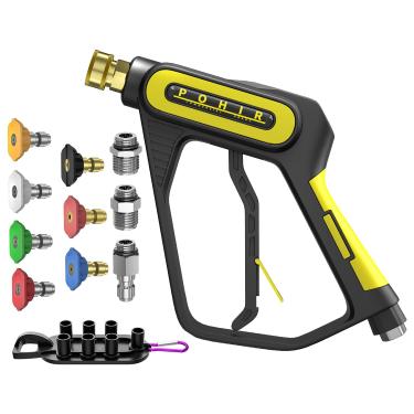 Imagem de POHIR Pistola de lavadora de pressão 5000 PSI e 12 gpm com pontas de bocal e conector rápido de 1/10.2 cm, pistola de lavagem elétrica com design giratório para lavadora a gás (gun+bocal)