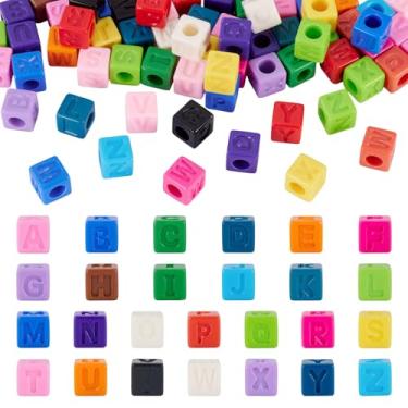 Imagem de Cheriswelry 150 peças de contas de letra cubo de 12 mm opacas acrílico alfabeto pônei espaçador contas europeias com orifício grande para fazer joias faça você mesmo colar pulseira deslizante chaveiro