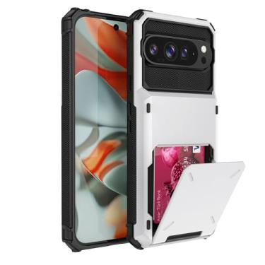 Imagem de SORAKA Capa para Google Pixel 9 Pro XL com suporte para cartão PC TPU 2 em 1 capa bumper de camada dupla à prova de choque pode conter 5 cartões brancos