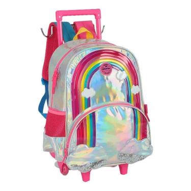 Imagem de Mochila Rodinhas Alça Holográfica Up4You Arco Íris Prata